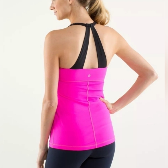 Lululemon Athletica Scoop Me Up Tank in Raspberry Glo Light / Black Sz 6? Active - Picture 2 of 12